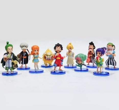 Kit 10 Miniaturas One Piece Luffy Zoro Nami Wano - Bandai - Mini